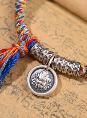 925银黄财神锤纹盘缠手编绳编织原创纯手工民族风藏式国潮原创