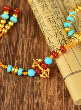 古法108颗多圈手链红蓝设计款降魔杵彩石佛珠项链古法长链高保色