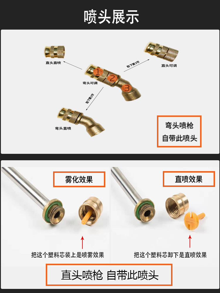 园艺喷水枪不锈钢洗车浇水长杆往复式伸缩喷雾器农用抽拉高压打药 - 图0