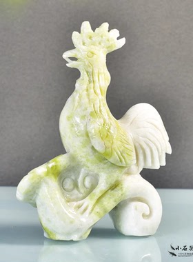白色汉白玉石雕公鸡摆件