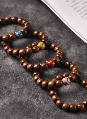 金丝檀木1.2cm老型珠文玩佛珠大漆珠DIY手串盘玩木串念珠男女款