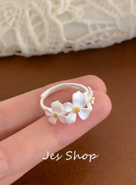 Jes Shop栀子花朵戒指女甜美时尚优雅气质开口简约设计指环食指戒