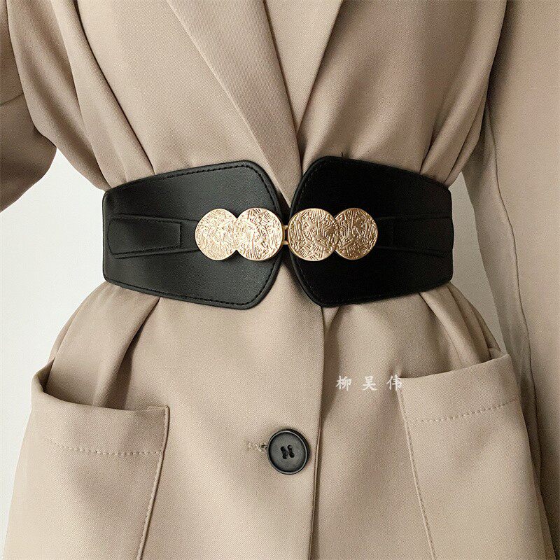 黑色女士腰带装饰配裙子宽弹力松紧高级感腰封女西装收腰2025新款