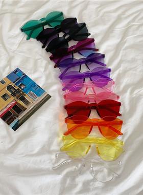 街拍网红韩版潮彩色无边框太阳镜