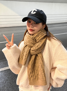 复古麻花紫色围巾女高级感