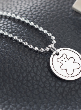 日韩个性简约圆牌小熊潮INS项链