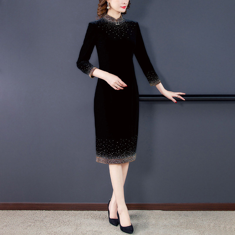 金丝绒旗袍改良婚礼妈妈喜连衣裙 arteyes艺艾连衣裙