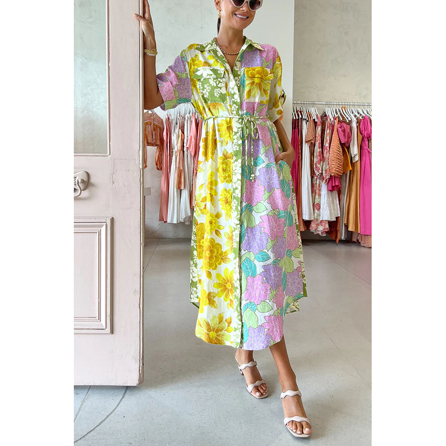 Womens Summer Bohemian Dresses Casual Flowy Tunic Shirtdress - 图0