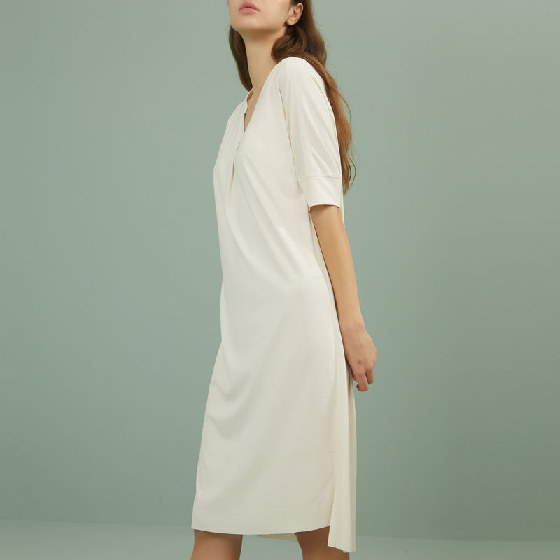 NEIWAI内外官方旗舰店NEIWAI内外V领短袖睡裙女夏莫代尔家居服睡衣亲肤宽松薄款0