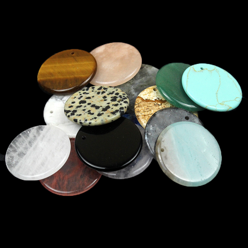 天然石头水晶圆盘吊坠项链饰品配件diy手工制作材料包圆饼形珠子 - 图1