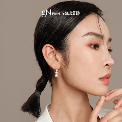 京润珍珠 笛韵淡水耳钉5-8mm白色圆形简约通勤珍珠耳钉百搭女L