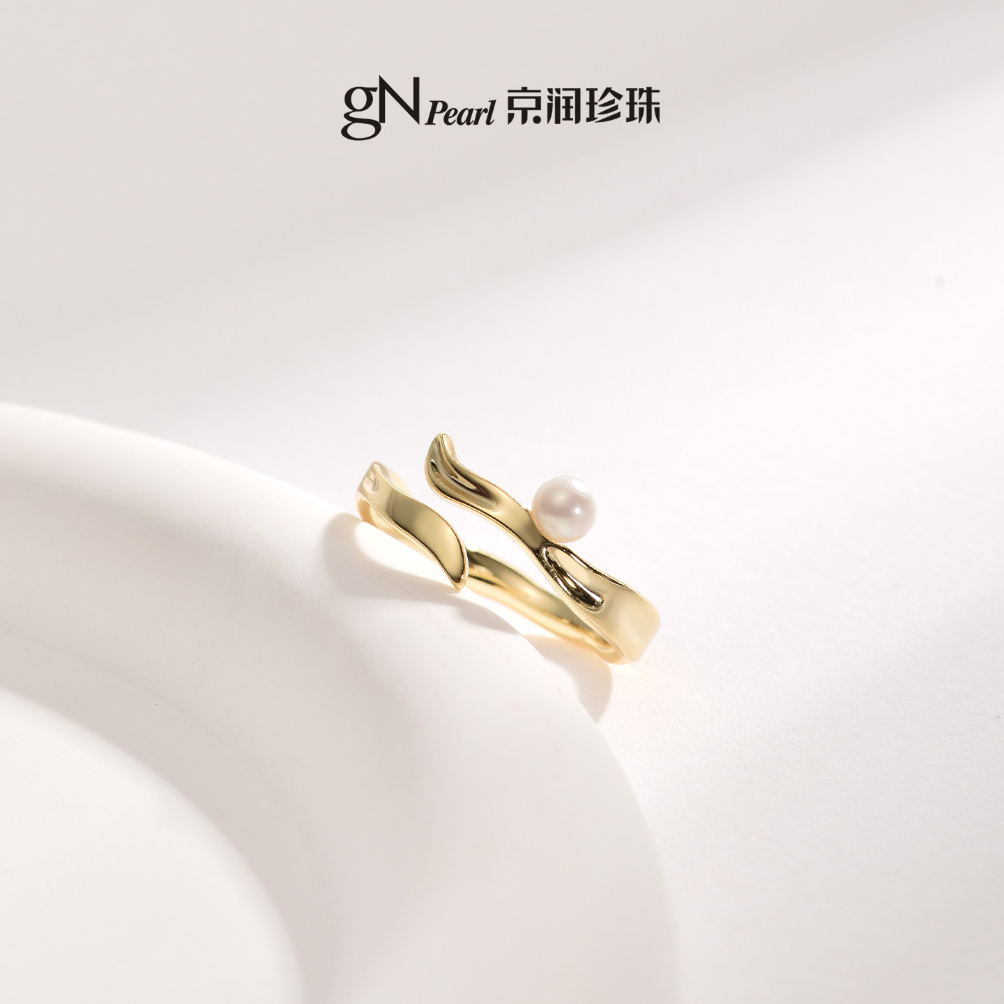 京润珍珠祈语S925淡水珍珠戒指4-5mm圆形白色时尚百搭送女友礼物P