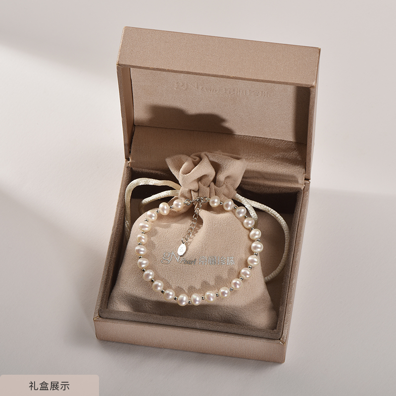 京润珍珠手链都漫 淡水珍珠925银配件5-6mm圆形 小珠时尚简约手链