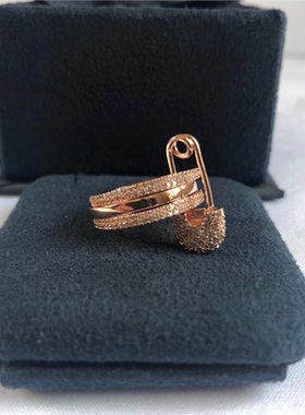 别针戒指女s925银密镶晶钻