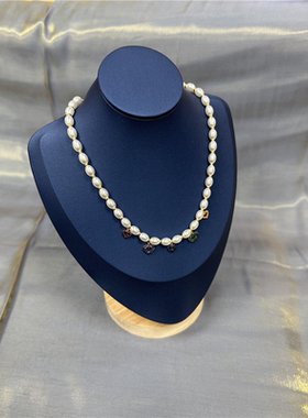 金黄色多彩色心形爱心珍珠项链