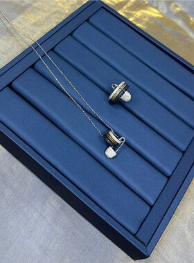 海军蓝卡其色三环别针戒指s925银