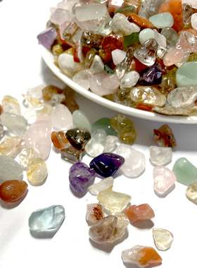 天然七彩石水晶碎石颗粒原石