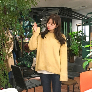 套头圆领纯色针织毛衣