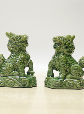 唐三彩陶瓷麒麟一对家居客厅玄关门口室内室外摆放装饰品摆设