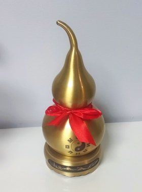 铜葫芦摆件无字带太极八卦开口纯黄铜葫芦挂件礼品家居装饰20厘米