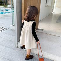 2023 Spring Autumn Clothing Childrens Dress Girl Skirt Foreign Air Two Sides Wearing Baby One-piece Dress With Dress Vest Skirt Korean version