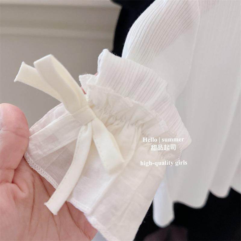 韩国女宝宝洋气花边袖长袖高弹力上衣春秋外穿洋气女童T恤打底衫,淘宝优惠券,粉丝福利购,淘宝优惠卷