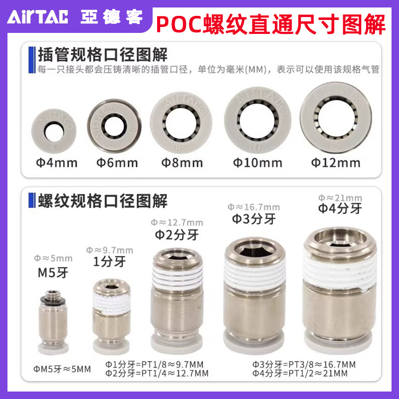 亚德客气动螺纹直通弯头PL4M3-M APC1002 PC802 POC601 PL803接头 - 图2