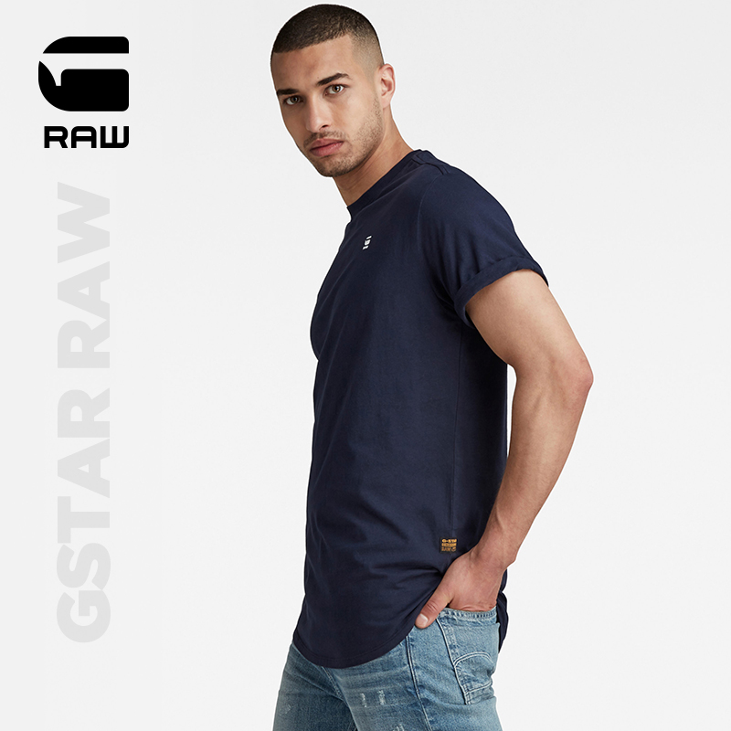 G-STAR RAW2024春新Lash宽松罗纹圆领男士短袖折叠袖口T恤D16396