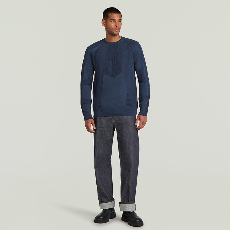 G-STAR RAW 3D机车风上衣2025秋季新品男生设计感圆领痞帅针织衫 - 图1