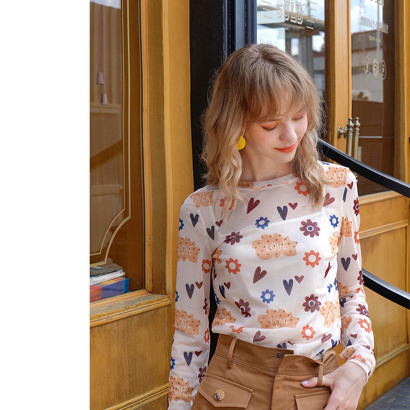 zk女神仙气网纱衣长袖t恤打底衫 zkT恤