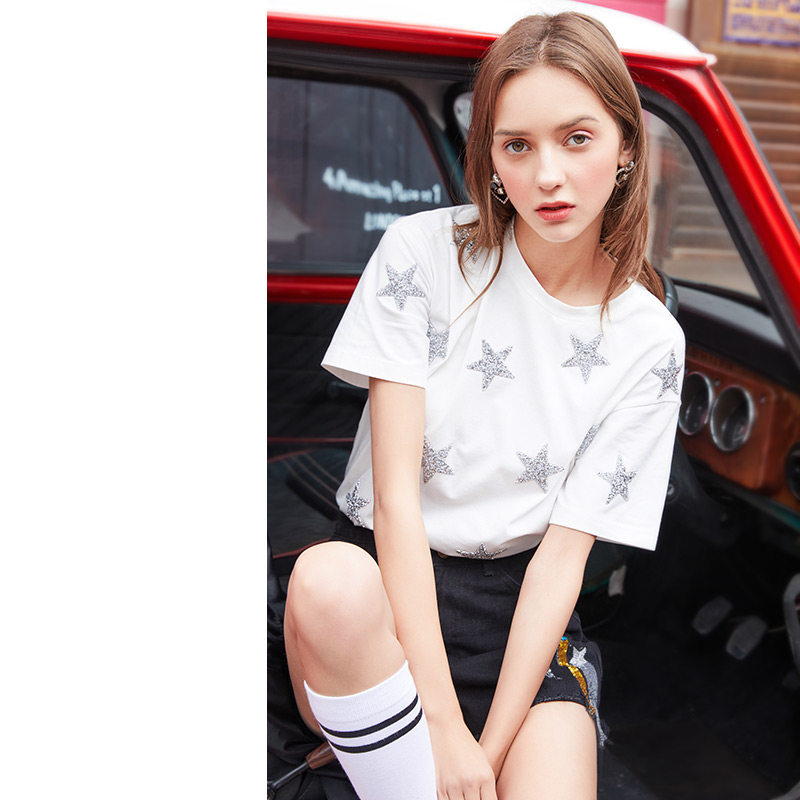 zk网红白色blingbling烫钻闪亮t恤 zkT恤