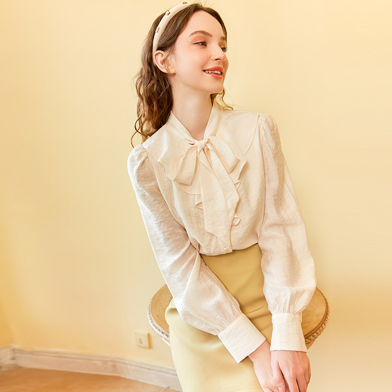 zk lin法式复古蝴蝶结荷叶边白衬衫 zklin衬衫