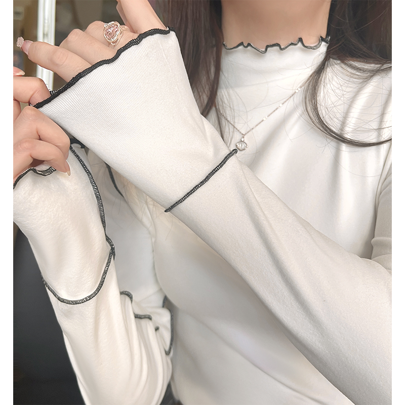 优质双面真德绒打底衫女可外穿2024春秋冬内搭新款加绒厚T恤上衣