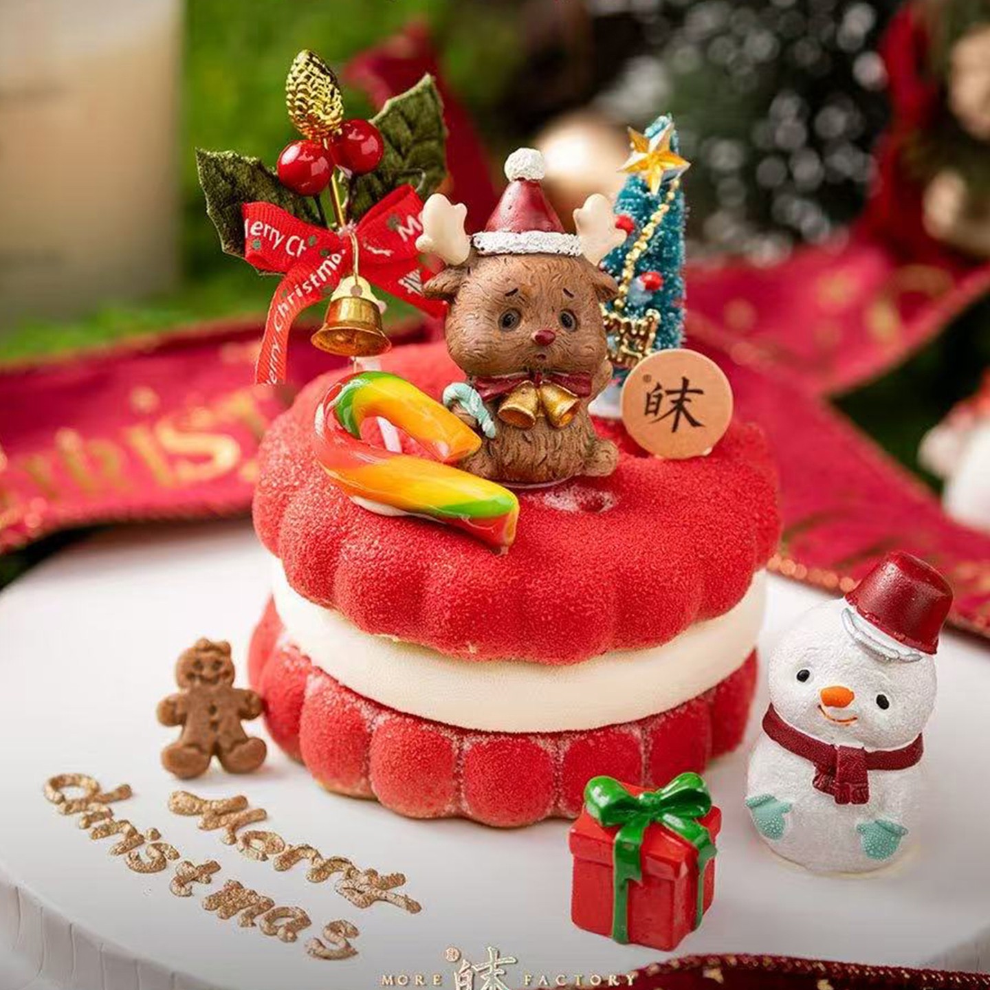 2025网红圣诞主题拼盘迷你小蛋糕装饰麋鹿角姜饼人叶子草圈摆件 - 图1