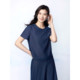 Pink and blue wardrobe 2026 summer new fashion small shirt soft denim contrast color stitching top for women