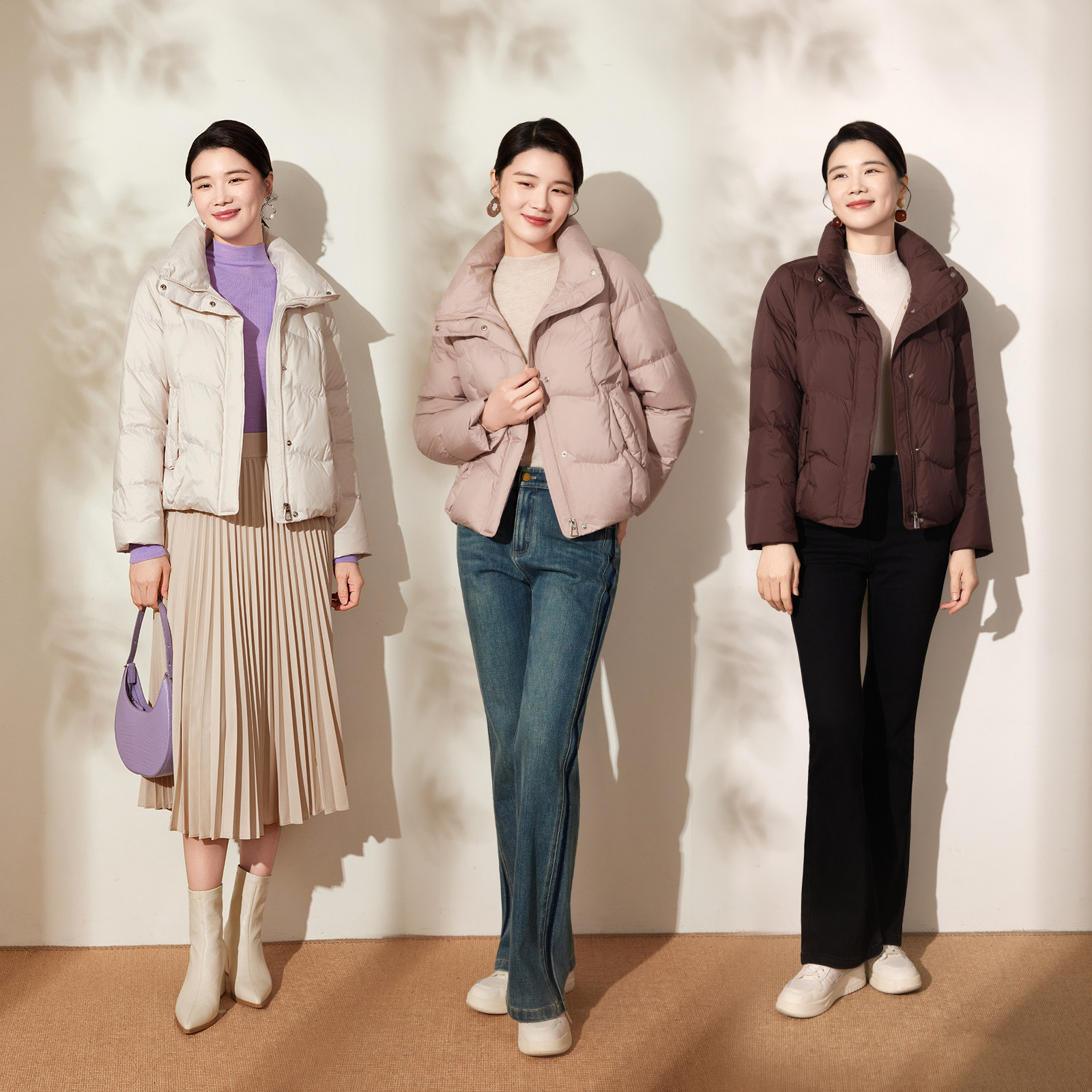 BBLLUUEE/粉蓝衣橱2025冬装新款百搭保暖立领绗线短款厚羽绒服女