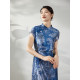 Pink and Blue Wardrobe 2026 Summer New Style Pine Tao Emerald New Chinese Stand Collar Print Drapey Acetate Short Sleeve Dress
