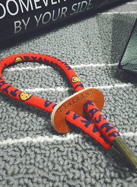 红色本命年挂件漫画微笑脸牛皮扣正能量手链卡通闺蜜情侣鞋带手绳