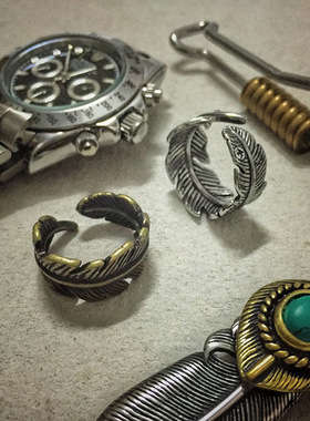 高桥吾郎羽毛戒指复古男女尾戒叶子开口指环简约时尚潮牌情侣对戒