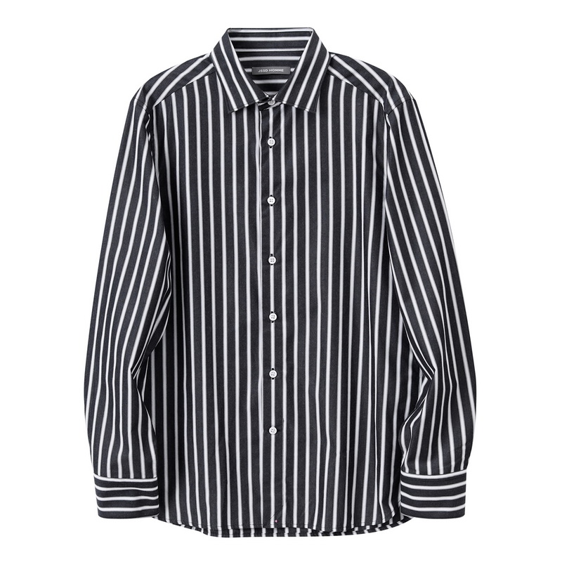 JSSD HOMME 春秋季碳素磨毛条纹衬衣男士通勤商务休闲长袖衬衫男 - 图3