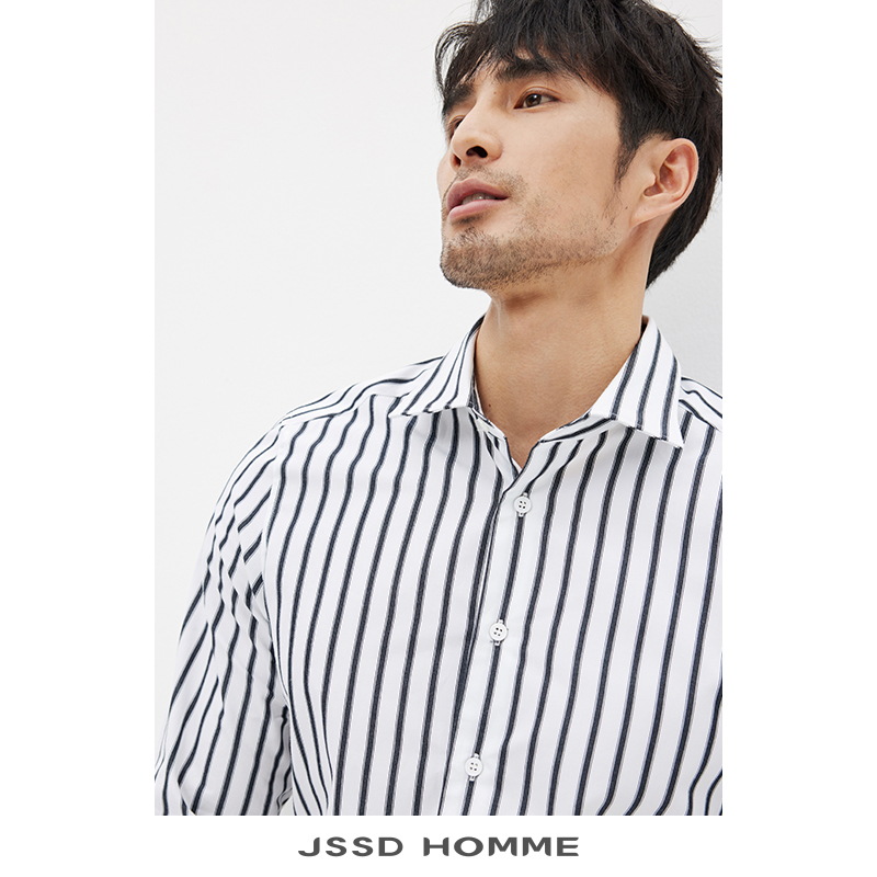 JSSD HOMME 春秋季碳素磨毛条纹衬衣男士通勤商务休闲长袖衬衫男 - 图1