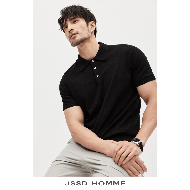 JSSD HOMME 羊绒POLO衫针织T恤男夏季短袖男2024新款男士翻领短袖