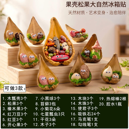 果壳磁吸冰箱贴diy材料创意ins风装饰贴自然风萌系可爱冰箱贴手工 - 图1