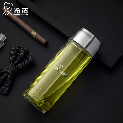 希诺玻璃杯单层带盖水杯创意便携带提环户外车载防漏杯子茶杯6037 - 图2