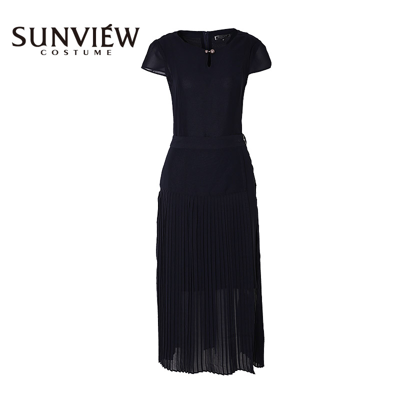 SUNVIEW/尚约品牌专柜夏季新品女装圆领短袖风琴褶连衣裙套装 - 图3