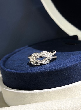 关晓彤同款轻奢小众满钻纽结马蹄扣戒指925纯银镀金高级感排钻