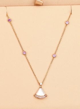 七夕天然白贝母粉钻项链女锁骨链高级感小众设计感玫瑰金保色持久