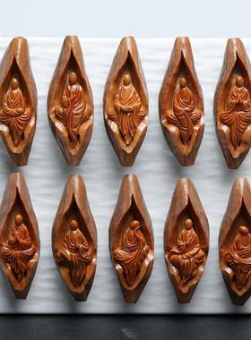 橄榄核柳叶原皮无相佛手串纯手工雕刻包衣镂空无相佛核雕文玩手持