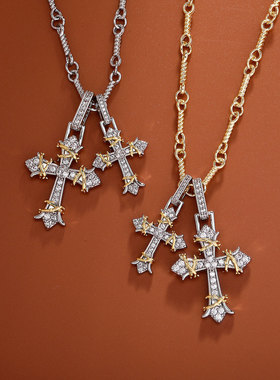 热销女满钻十字架吊坠项链男潮双