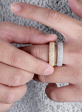 嘻哈戒指微镶满锆石戒指欧美嘻哈